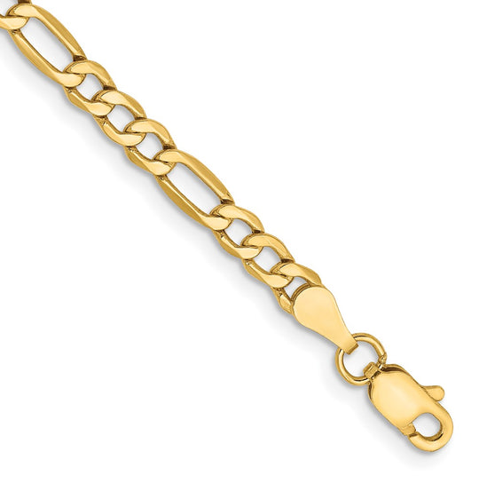 Tobillera de cadena Figaro semisólida de 14k y 3,5 mm