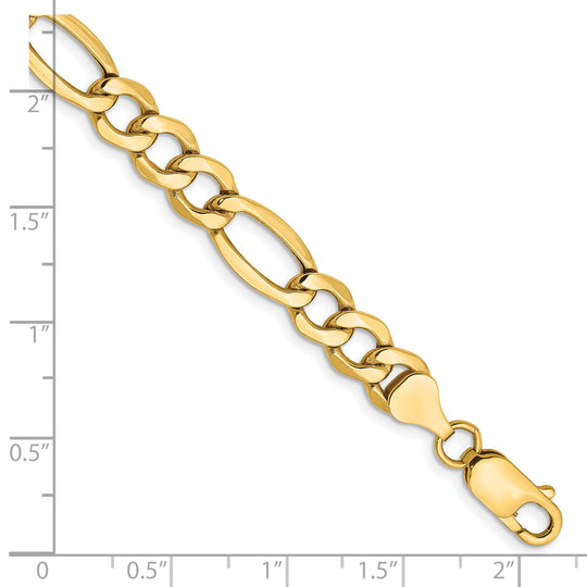 Pulsera Figaro semisólida de 14k y 7,3 mm