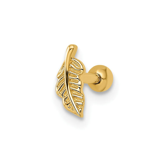 Ombliguera en forma de hoja, en oro de 14k