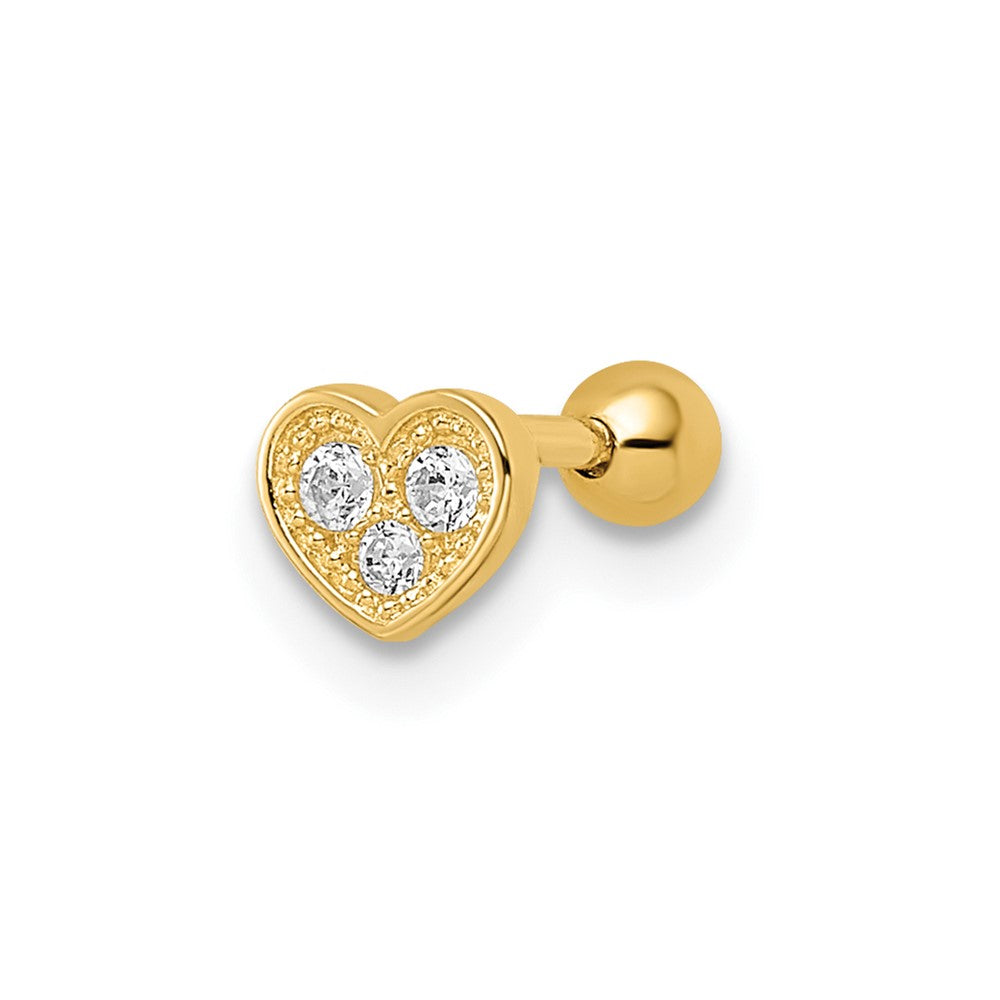 Arete Labret de Corazón con Circonita Cúbica de Calibre 18 en Oro Amarillo de 14k