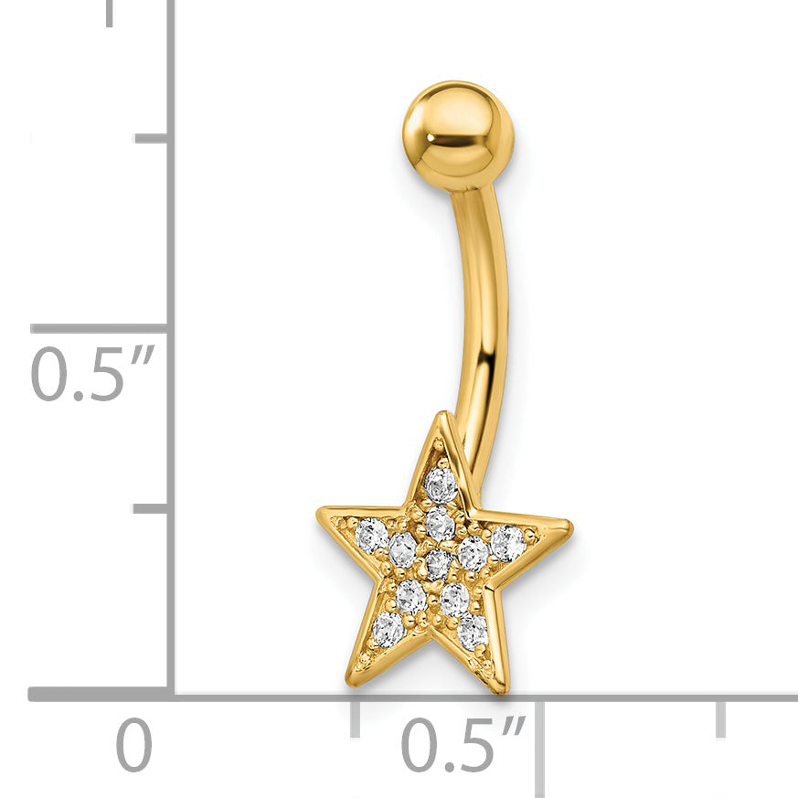 Anillo para Ombligo con forma de Estrella de Circonita Cúbica Pulida de Calibre 14 en Oro de 14k