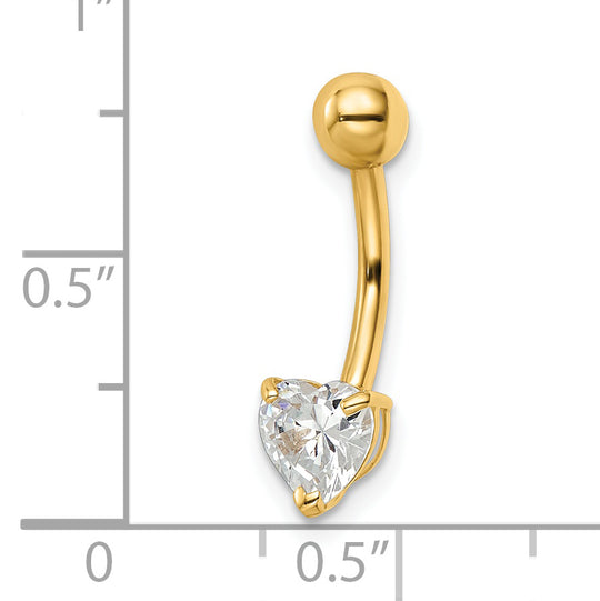 Anillo para Ombligo con Circonita Cúbica en forma de Corazón de Calibre 14 en Oro de 14k