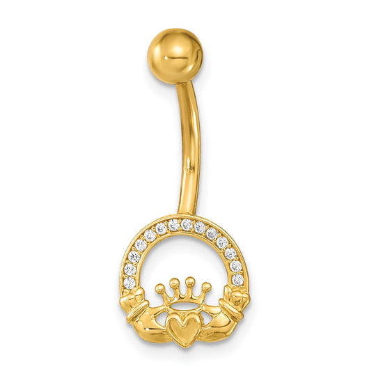 Anillo para Ombligo Claddagh CZ en Oro de 14k y Calibre 14