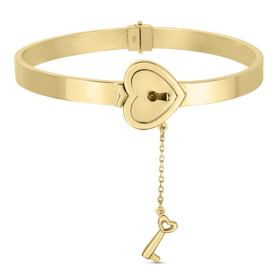 Brazalete con llave y candado de coraz—n de oro de 14 quilates