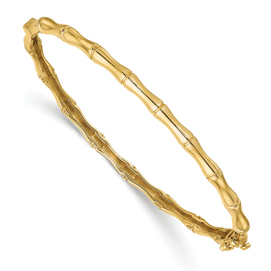 Brazalete con bisagras de diamantes con diseño de bambú de 14k