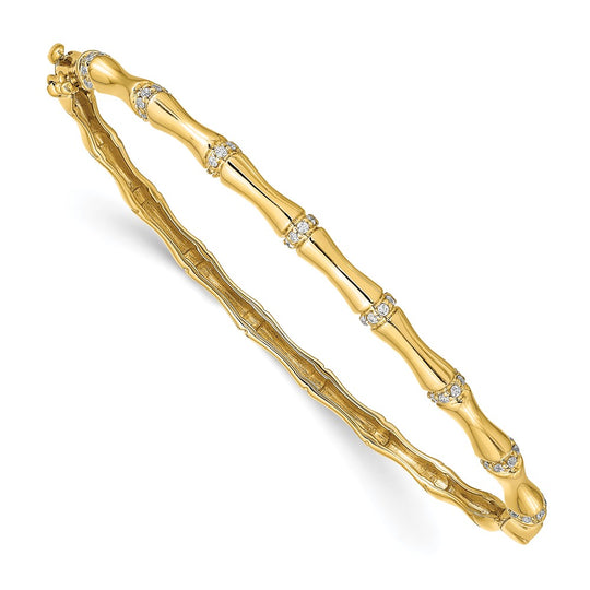 Brazalete con bisagras de diamantes con diseño de bambú de 14k