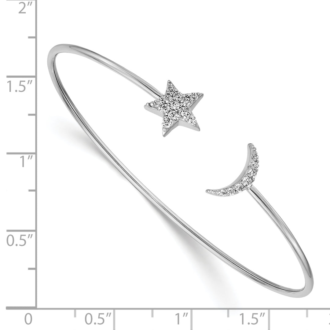 Brazalete Flexible con Forma de Luna con Diamantes  y Estrella de Oro Blanco de 14k