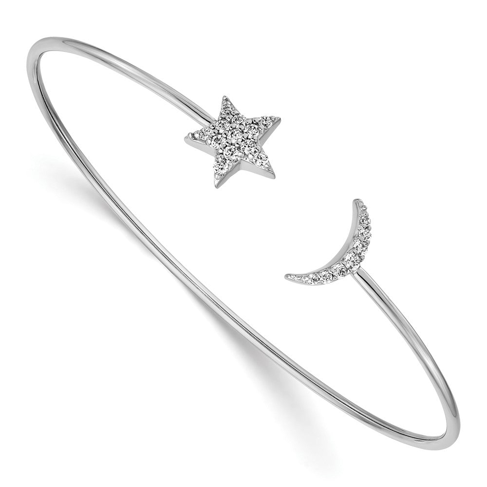 Brazalete Flexible con Forma de Luna con Diamantes  y Estrella de Oro Blanco de 14k