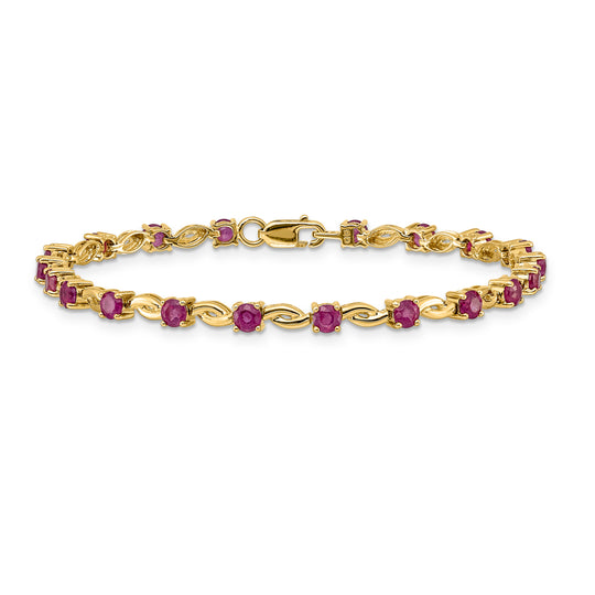 Pulsera de rubíes ovalados de 14 k