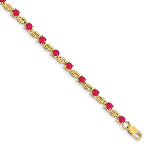 Pulsera de rubíes ovalados de 14 k