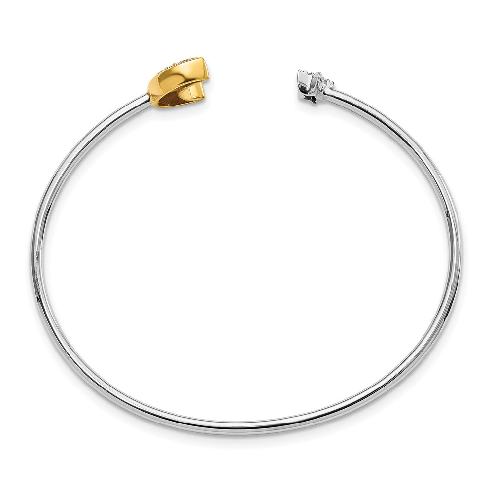 Pulsera Abierta de Oro de 14k Bicolor con Diseño de Luna y Estrella con Diamantes