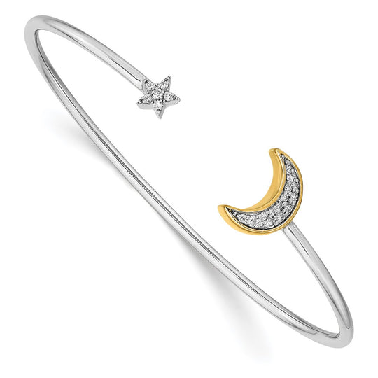 Brazalete con forma de luna y diamantes en dos tonos de 14k