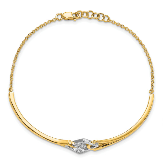 Barra de diamantes cuadrada elegante de dos tonos de 14k de 7 pulgadas con pulsera de extensión de 0,5 pulgadas