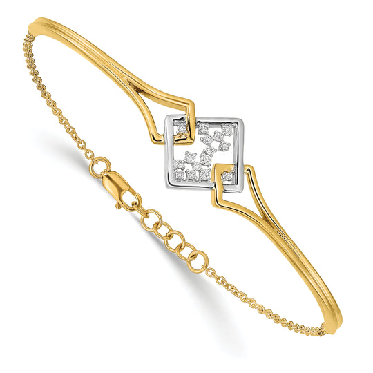 Pulsera 14k Two-Tone Fancy Square Diamond Bar 7in con Extensión de 0.5 in