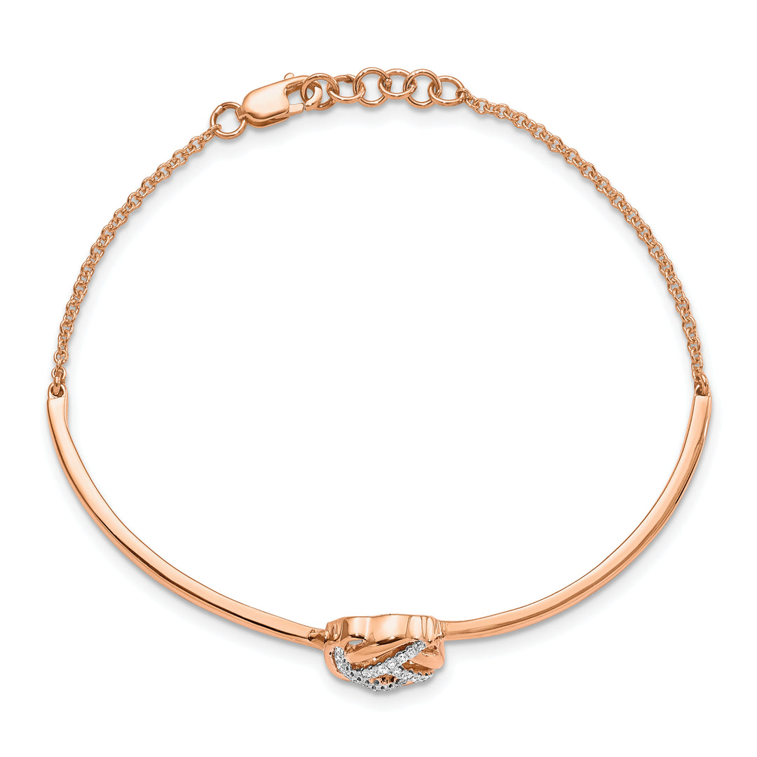 Pulsera de Oro Rosa de 14k con Nudo de Amor Pulido y Diamantes