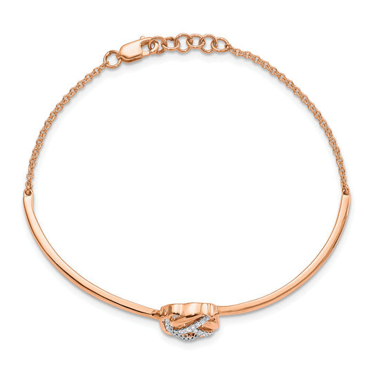 Nudo de amor con diamantes pulidos en oro rosa de 14 k, 7 pulgadas con pulsera de extensión de 0,5 pulgadas