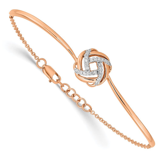 Nudo de amor con diamantes pulidos en oro rosa de 14 k, 7 pulgadas con pulsera de extensión de 0,5 pulgadas