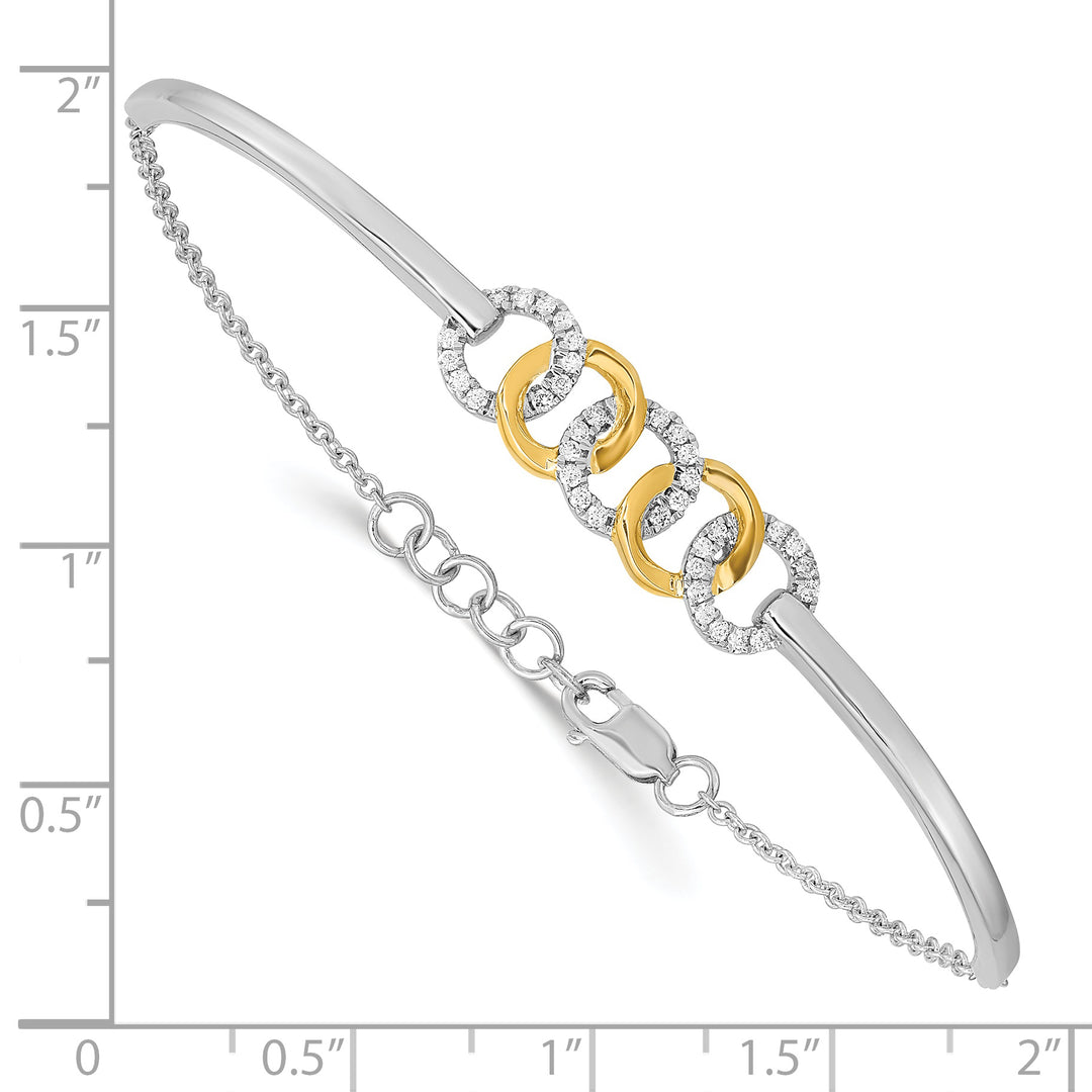 Barra circular de diamantes pulidos en dos tonos de 14 k, 7 pulgadas con brazalete de 0,5 pulgadas de extensión