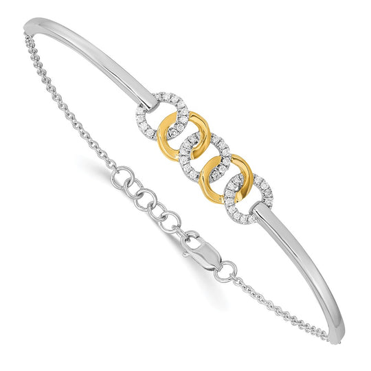 Pulsera 14k Two-Tone Pulido con Círculos de Diamante y Extensión de 0.5 in