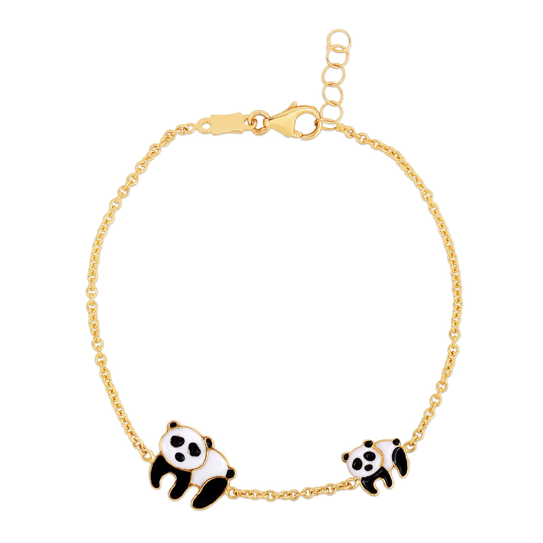 Pulsera de cuentas y Pandas de oro de 14 quilates