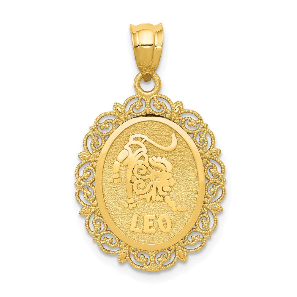 Colgante ovalado del zodiaco Leo pulido satinado macizo de 14 quilates