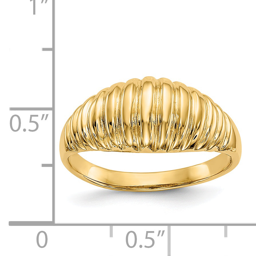 Anillo de Cúpula Acanalado de Alto Pulido en Oro de 14k