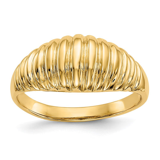 Anillo de Cúpula Acanalado de Alto Pulido en Oro de 14k