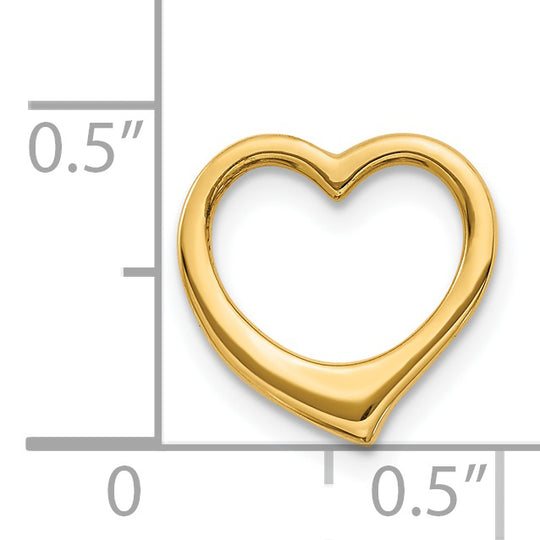 Diapositiva de cadena de corazón pulida de 14 quilates