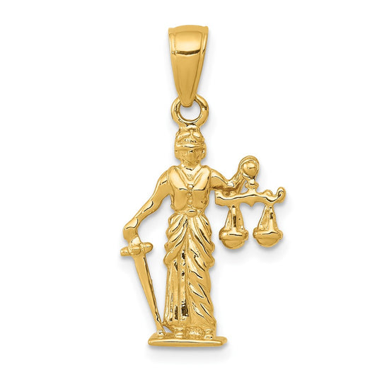 Colgante de la Dama de la Justicia 3D con Balanza Móvil 14K