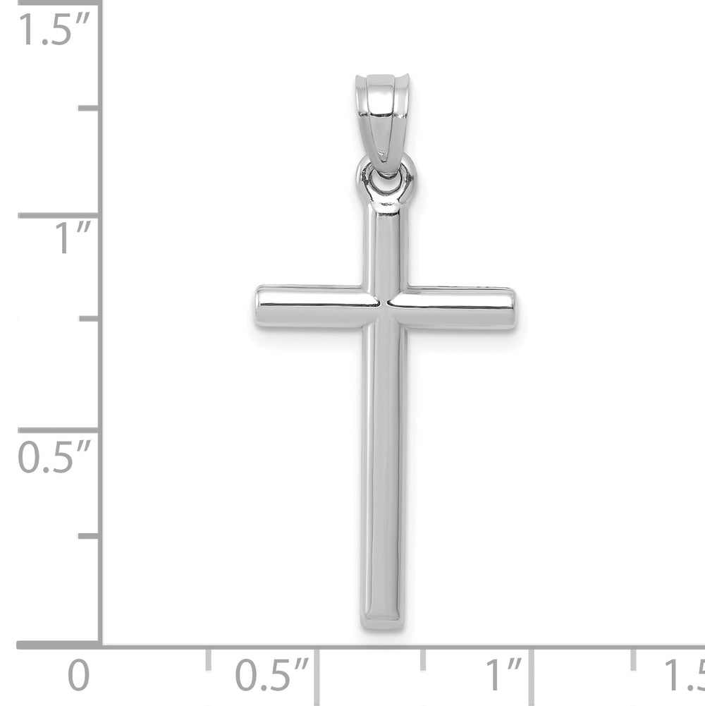 Colgante de cruz hueca pulida de oro blanco de 14 k