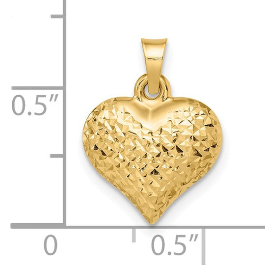 Dije de Corazón Grande con Corte Diamante Pulido en Oro Amarillo 14K