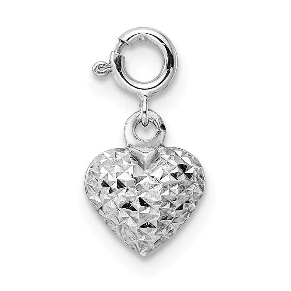 Colgante con dije de anillo de resorte en forma de corazón con talla de diamante en oro blanco de 14 quilates