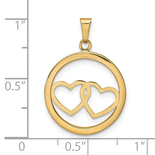 Colgante de Corazones Dobles Pulidos en Círculo 14K