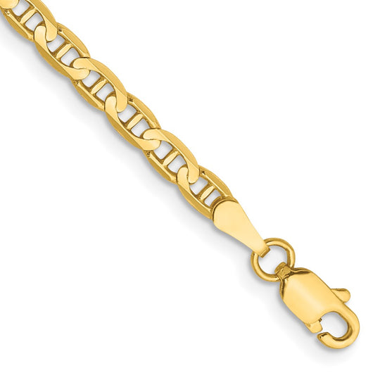 Pulsera Ancla Cóncava de Oro Amarillo de 14k, 3mm, con Cierre de Langosta