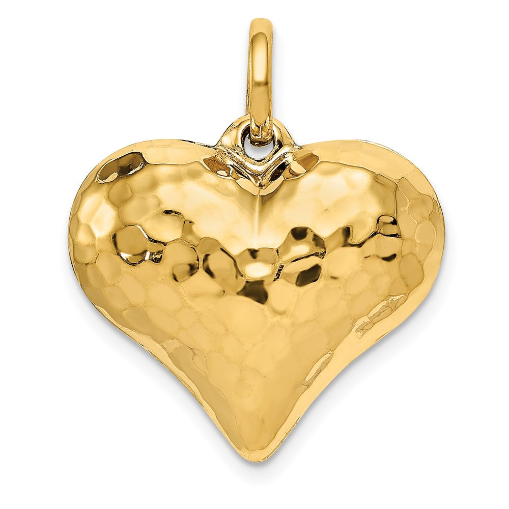 Dije de Corazón 3D Pulido y Martillado en Oro Amarillo de 14k