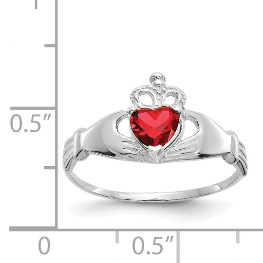 Anillo de Oro Blanco de 14k con Piedra Natal de Enero y Corazón de Claddagh