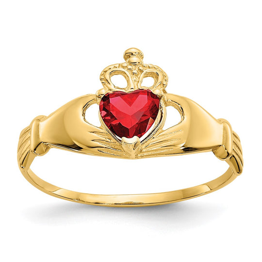 Anillo de Corazón Claddagh con Piedra Natal de Enero de Circonita Cúbica de 14k