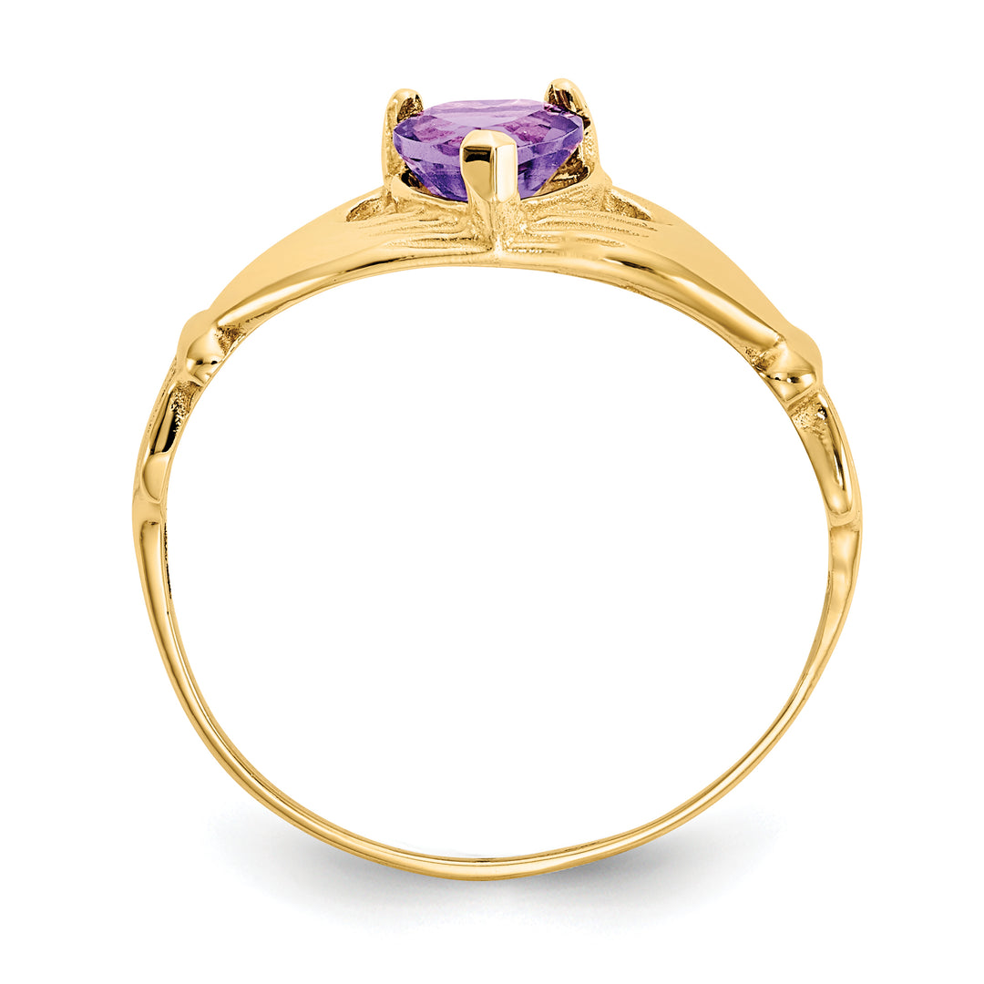 Anillo de Corazón Claddagh con Piedra Natal de febrero de Circonita Cúbica en Oro de 14k