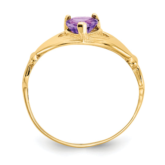 Anillo de Corazón Claddagh con Piedra Natal de febrero de Circonita Cúbica en Oro de 14k