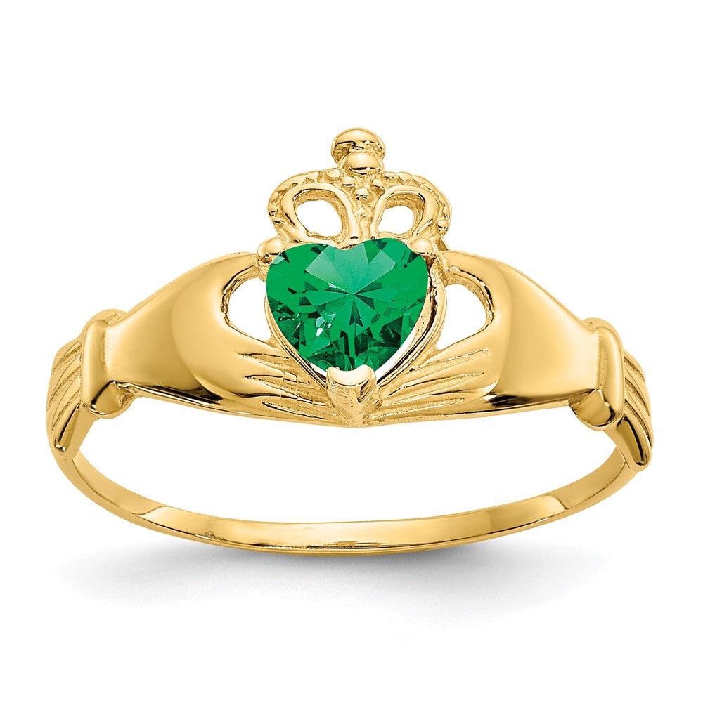 Anillo de Corazón Claddagh con Piedra Natal de Mayo de Circonita Cúbica de 14k