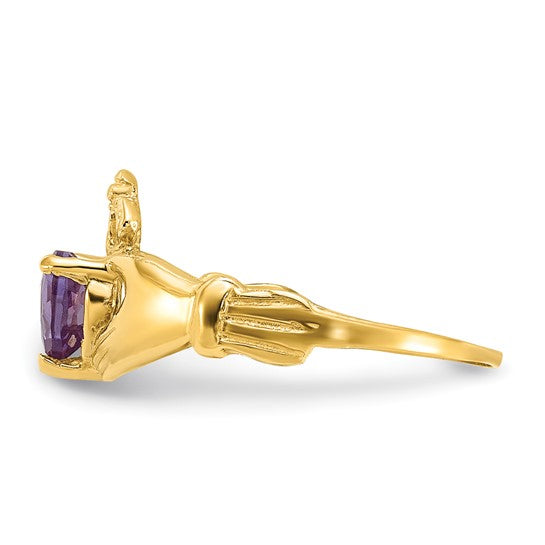 Anillo Claddagh con Piedra de Nacimiento de Junio en Oro Amarillo de 14K y Circonia Cúbica