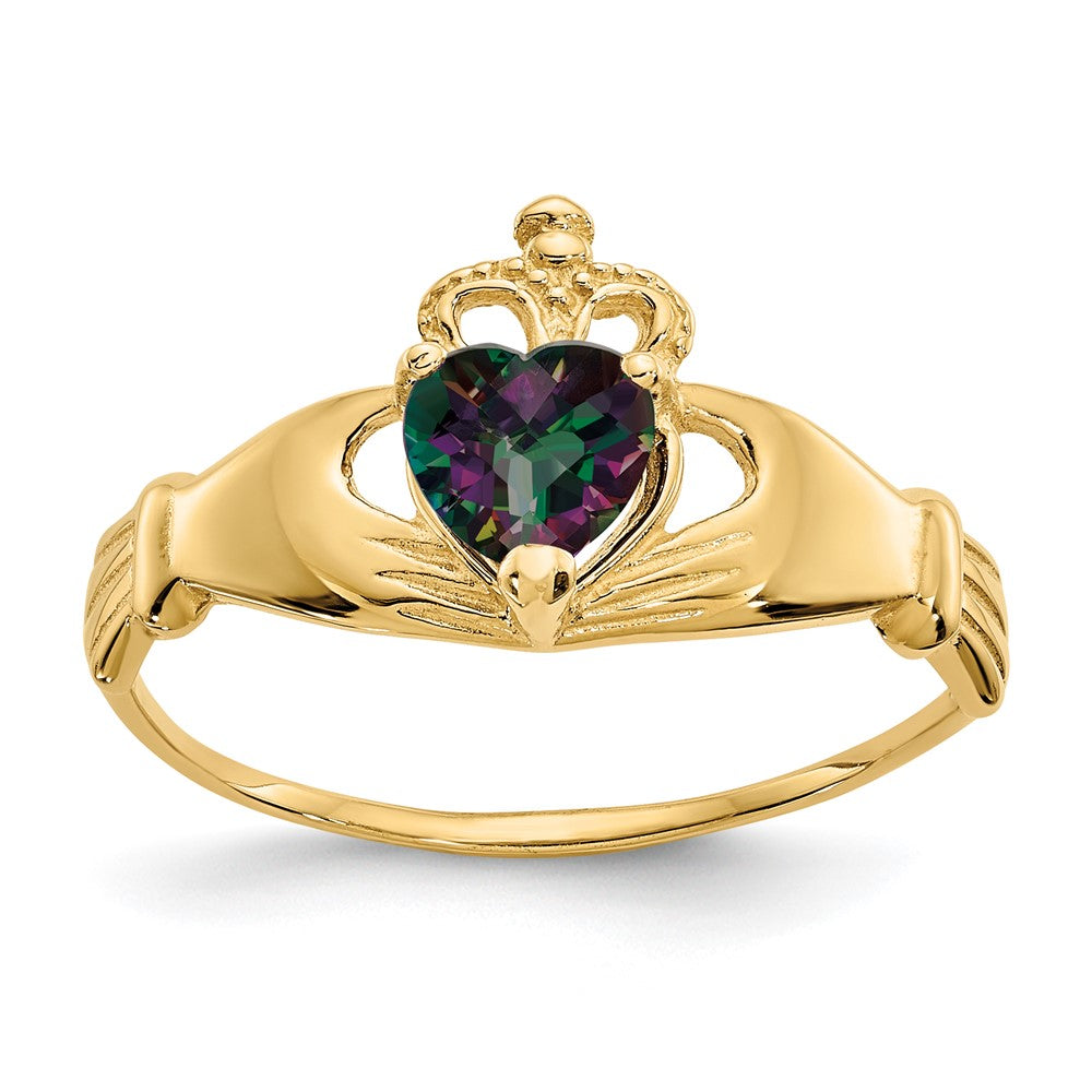 Anillo de Corazón Claddagh con Piedra Natal de Junio de 14K