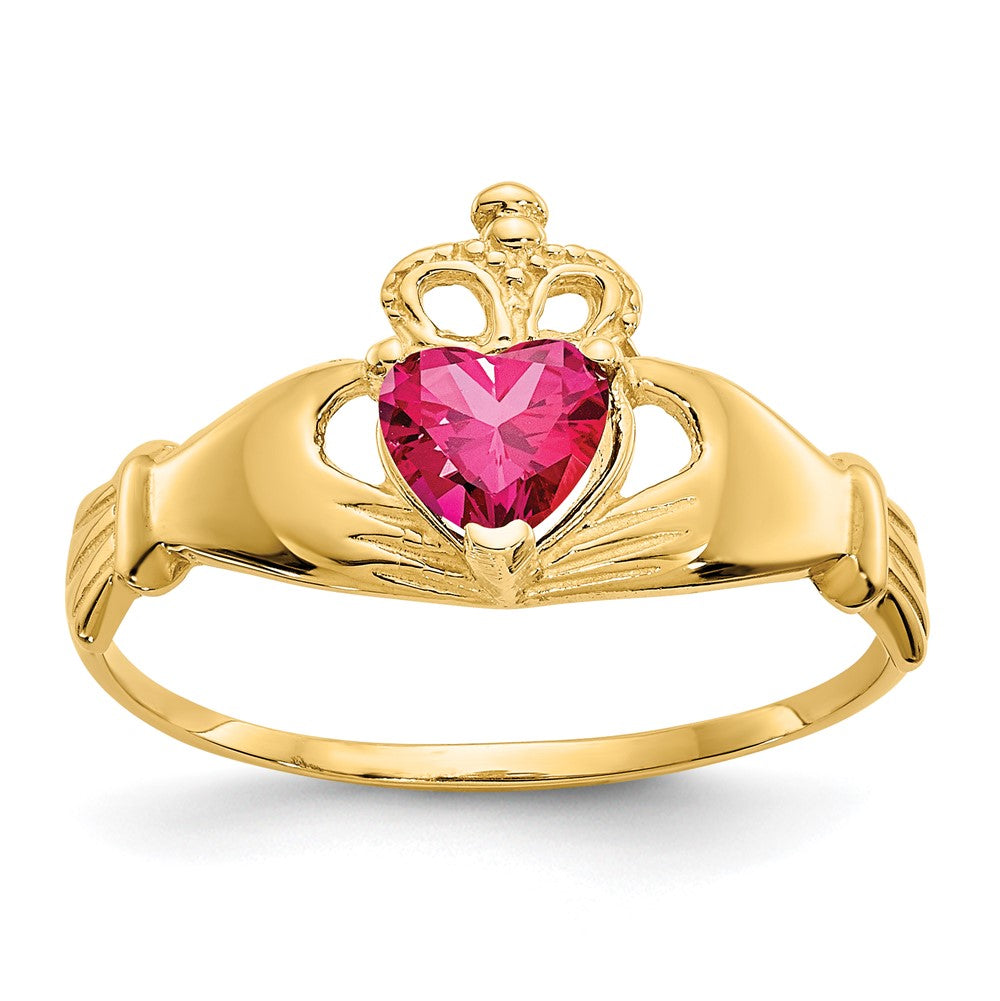 Anillo de Corazón Claddagh con Piedra Natal de Julio de Circonita Cúbica de 14k