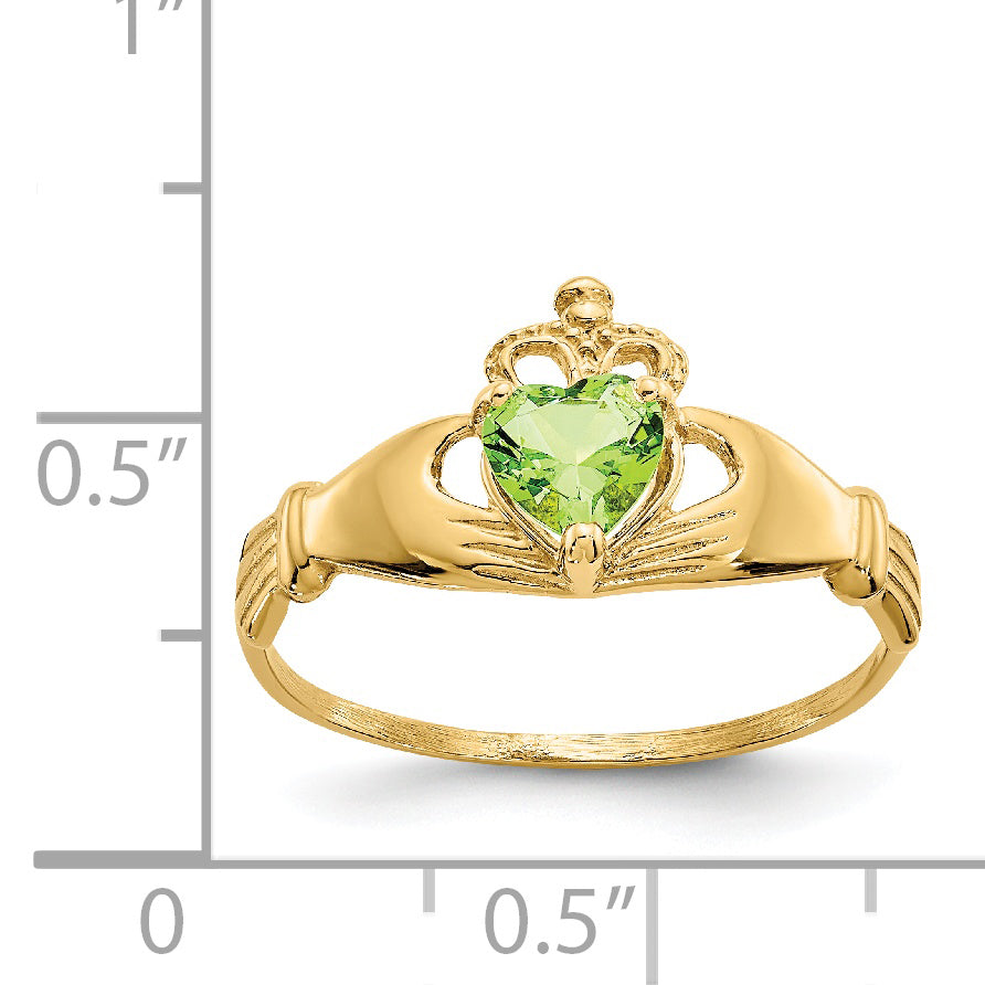 Anillo de Corazón Claddagh con Piedra Natal de Agosto en Circonita Cúbica de 14k