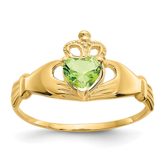 Anillo de Corazón Claddagh con Piedra Natal de Agosto en Circonita Cúbica de 14k