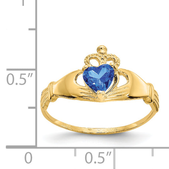 Anillo de Corazón Claddagh con Piedra Natal de Septiembre de Circonita Cúbica de 14k