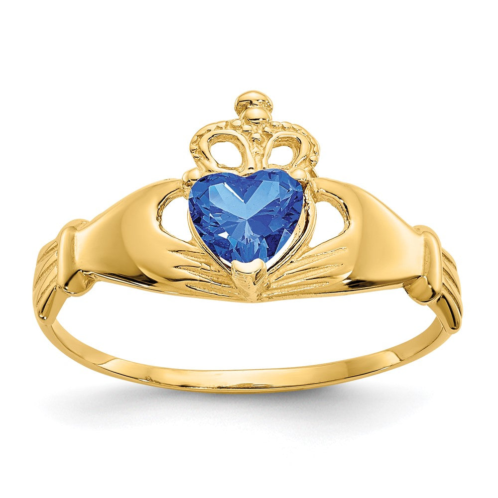 Anillo de Corazón Claddagh con Piedra Natal de Septiembre de Circonita Cúbica de 14k