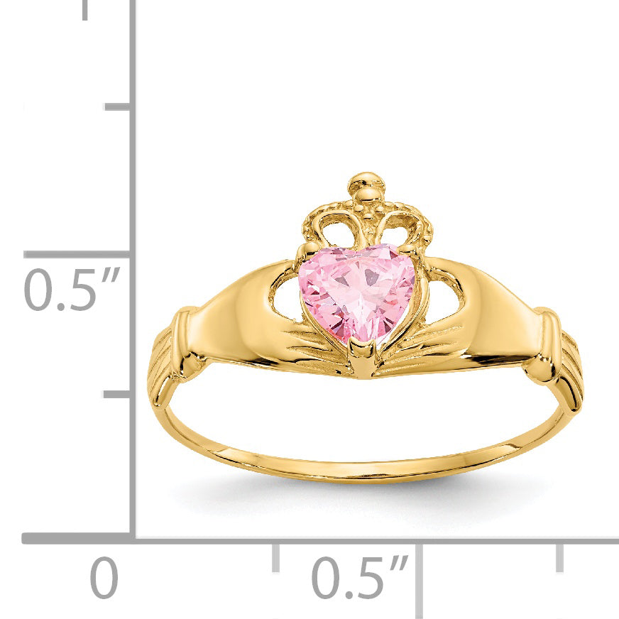 Anillo de Corazón Claddagh con Piedra Natal de Octubre con circonita cúbica de 14k