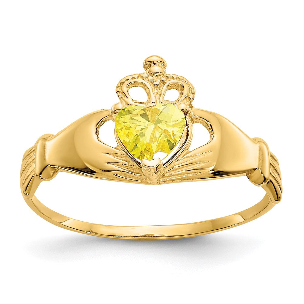 Anillo de Corazón Claddagh con Piedra Natal de Noviembre de Circonita Cúbica de 14k