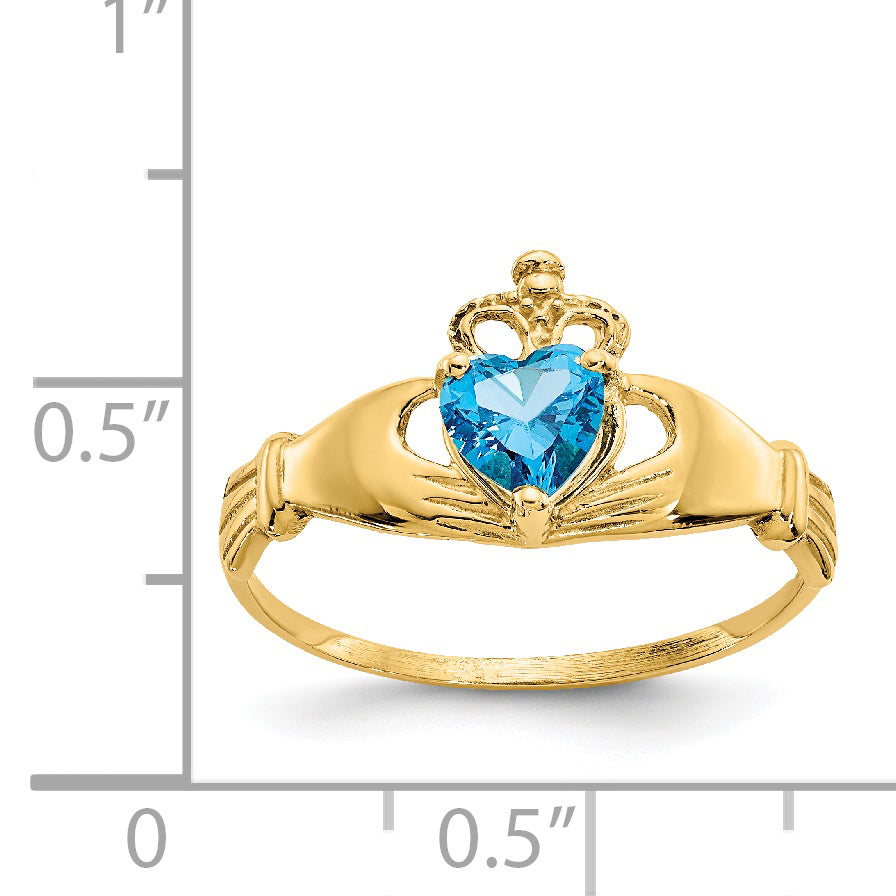 Anillo de Corazón Claddagh con Piedra Natal de Diciembre en Circonita Cúbica de 14k